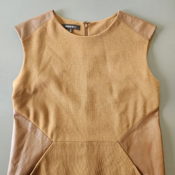 Lafayette 148 New York Sz 6 Dress Brown Genuine Leather Trim Pockets Sleeveless - Picture 2 of 12
